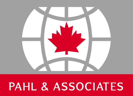Logo with a red maple leaf over a white globe on a gray background, with “PAHL & ASSOCIATES” written in white on a red banner at the bottom.